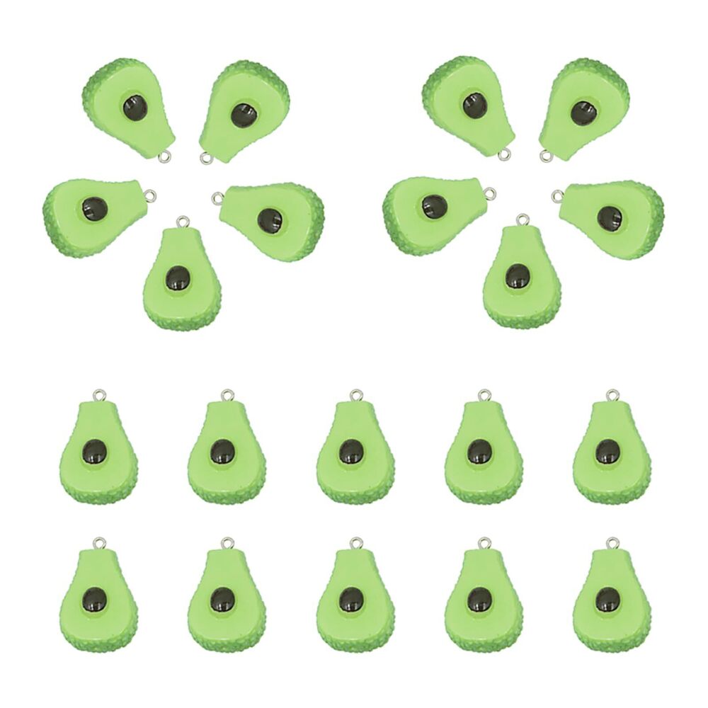 7721 20Pcs Avocado Charms 3D Resin Green Fruit Vegetable Charms Dangle